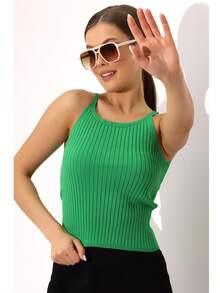 Elegant And Comfy Halter Neck Knit Tank Top Soft Sleeveless Blouse Daily Style - Green - View 2