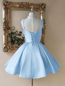 Vestido elegante, lujoso y noble de estilo palaciego con hombros abiertos, escote corazón sin tirantes, silueta de sirena, decoración de perlas falsas y bajo acampanado, adecuado para despedida de soltera, boda, graduación, vacaciones y fiesta de - Celeste - Ver 2