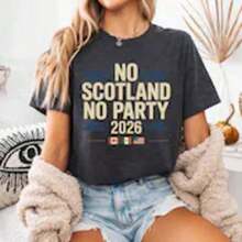 1 "No Scotland No Party 2026" T-Shirt, Scotland National Team World Cup T-Shirt, Army Tartan T-Shirt, 180g, 100% Cotton. - 黑色 - 查看 4