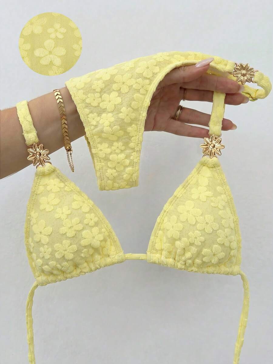 Bikinx Bộ bikini hai dây nữ kiểu dáng thường ngày dễ thương, quần bikini xẻ cao in họa tiết, đồ bơi buộc dây hở lưng, thích hợp cho kỳ nghỉ.