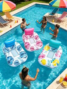 1pc Inflatable Single Hole Mesh Lounge Chair Float, With Backrest, Suitable For Adults, Floating Raft Chair For Swimming Pool, Beach, Lake Party - Multicolor - View 3