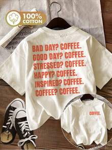 [Estampado de Doble Cara] Top Casual de Mujer para Primavera y Verano, Estilo Llamativo, Estampado BAD DAY GOOD DAY, Camiseta de Manga Corta Pura con Cuello Redondo [Ling K] - Albaricoque - Ver 1