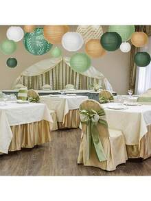 9pcs Party Decor Paper Lantern Set, Sage Green And Brown Hanging Paper Lanterns, Suitable For Green Boho Wedding, Birthday, Teen Bash, Neutral Party Decor, Green Brown Hanging Paper Lanterns, Wedding Ceremony, Bridal Shower, Rustic Wedding Decoration - B - View 3