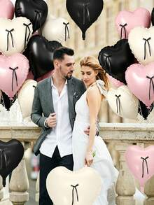 18 pulgadas Globos de Foil con forma de corazón con cinta negra (Lazo DIY), 10 piezas Globos de Mylar con forma de corazón en rosa, negro y crema, Decoraciones de fiesta estética de Coqueta Dulce para baby shower, cumpleaños, boda, suministros para cabina fotográfica de niña - Multicolor - Ver 7