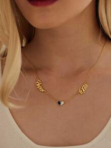 1 Pc Double Name Necklace, Custom Necklace, Birthstone Necklace, Gold Necklace, Anniversary Gift, Grandma Gift For Mom, Mothers Day Gift For Her - Multicolor - View 4