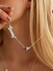 1 Pc Double Name Necklace, Custom Necklace, Birthstone Necklace, Gold Necklace, Anniversary Gift, Grandma Gift For Mom, Mothers Day Gift For Her - Multicolor - View 11