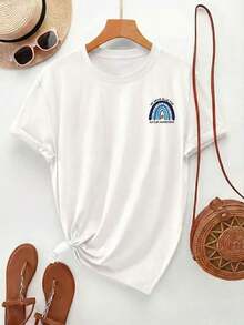 Camiseta Casual de Verano para Mujer [Doble Cara]ImprimirMujeresPrimavera/VeranoInformalEstiloConARedondoEscoteYCortoMangas,Con características destacadasAArcoírisArcoPatrón,ACentralRompecabezasPiezaYElTexto"USTEDESROPAAZULPARAAUTISMOCONSCIENCIAEncendidoElSuperiorYParte inferior,AdecuadoParaTodosEstaciones del año,100%Algodón - Blanco - Ver 3