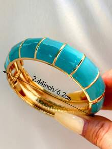 1 pieza Brazalete personalizado de mujer de la serie azul, con diseño asimétrico redondo y asimétrico transparente holográfico, adecuado para uso diario, bodas y fiestas - Multicolor A - Ver 16