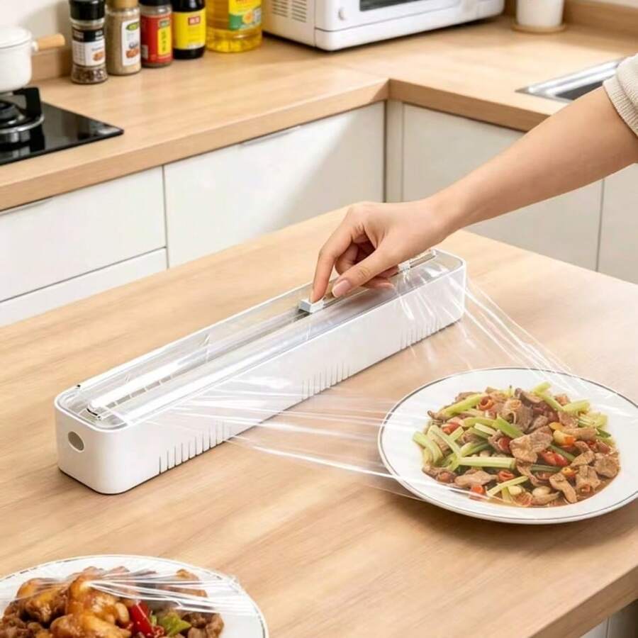 1/2pcs Kitchen Cling Film Cutter, Magnetic Plastic Wrap Dispenser With Cutting Function, Food Preservation Packaging Dispenser, Foil Dispenser, Cling Film Cutter, Suitable For Kitchen, Dining Room, Kitchen Accessories, Kitchen Supplies, Kitchen Tools