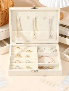 1pc Velvet Jewelry Box, Jewelry Organizer Tray, Multi-Functional Jewelry Display Case, Ring Holder Storage Box, Glass Lid Showcase Box, Large Capacity Jewelry Organizer, Earring Holder, Gift Box, Collection Box, Wedding Gift Box - Multicolor - View 4