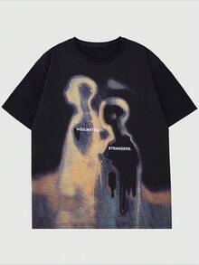 2026Camiseta de manga corta con estampado de personajes retro de contorno térmico para hombre, cuello redondo, manga corta, 100 % algodón, 220 g de grosor.2026 - Negro - Ver 1