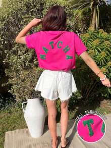 Camiseta de Mujer , Estilo Casual Urbano, Camiseta Gráfica de Manga Corta, Bonita Camiseta de Verano - rosa brillante 4 - Ver 6