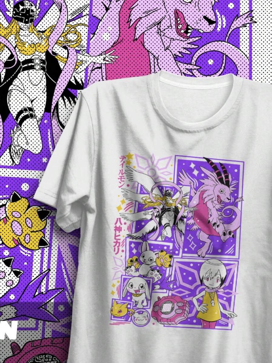 Camiseta blanca de manga corta con diseño digital de personaje de anime para bebé, camiseta de algodón blanca de manga corta que absorbe la humedad, transpirable y no abruma, estilo unisex adecuado tanto para hombres como para mujeres, cuello redondo, 180G, 100% algodón, cómoda y suave, adecuada para todas las estaciones, ideal para regalar en festivales - Blanco - Ver 1