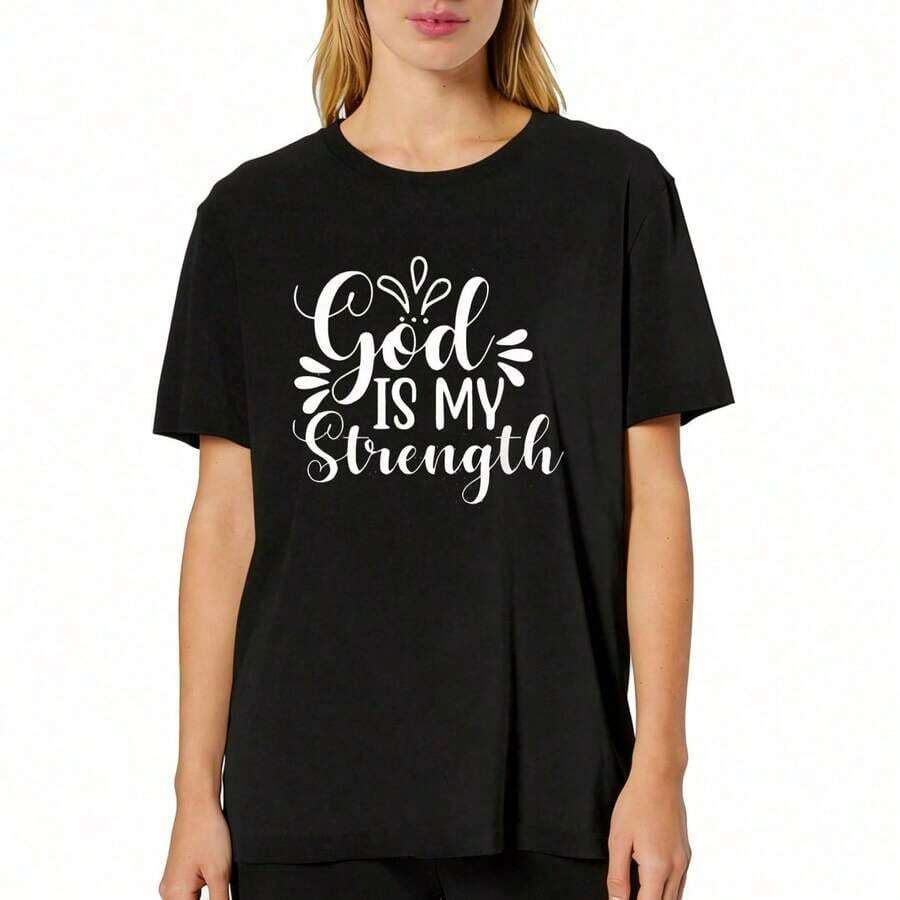 1 Piece Women's Casual Short Sleeve T-Shirt, Golf, Cocktail, Club Style, With Graphic Print, Round Neck, 180g 100% Cotton - 黑色 3 - 查看 1