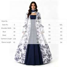 Mid-Century Victorian Court Dress, Renaissance Gothic Lolita Bell-Sleeved Dress - Màu xanh lam - Xem 10