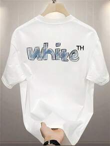 1 Piece Men's 100% Cotton Heavyweight T-Shirt - Loose Fit, White, Short Sleeve, Round Neck, Summer Casual Style, With Black And White Logo Print On Back, Breathable And Wrinkle Resistant, Machine Washable, Suitable For Daily Wear (White) 180g 100% Cotton. - 預設圖 1 - 查看 1