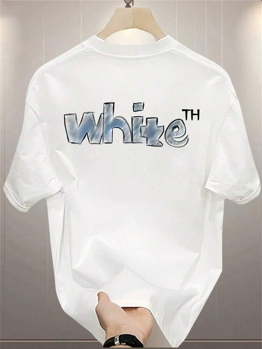 1 Piece Men's 100% Cotton Heavyweight T-Shirt - Loose Fit, White, Short Sleeve, Round Neck, Summer Casual Style, With Black And White Logo Print On Back, Breathable And Wrinkle Resistant, Machine Washable, Suitable For Daily Wear (White) 180g 100% Cotton. - 預設圖 1 - 查看 1