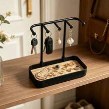 Jewelry Organizer Rack, White Multi-Function Necklace Holder, Ring Storage Box, Vanity Dresser Jewelry Stand, Earring Holder - Black - View 1