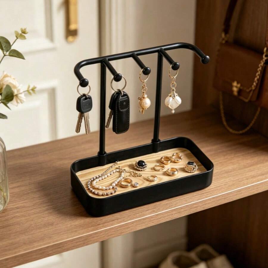 Jewelry Organizer Rack, White Multi-Function Necklace Holder, Ring Storage Box, Vanity Dresser Jewelry Stand, Earring Holder - Black - View 1