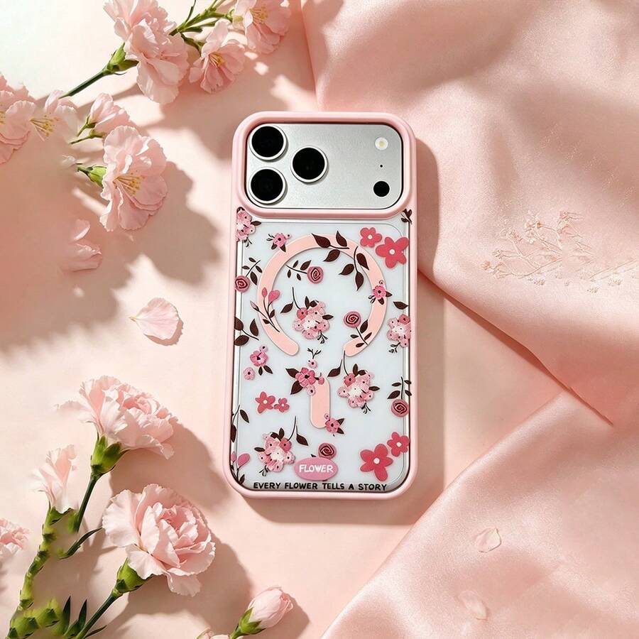 Magnetic Flower 17/16/15/14/13/12 Pro Max Phone Case, Magnetic Charging Protective Cover, Transparent Minimalist Elegant Anti-Drop