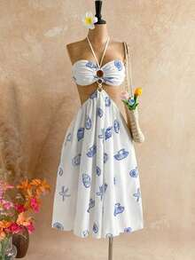 Casual Solid-Color Summer Dress With Halter Neck And Open Back - MultiWarna - View 12