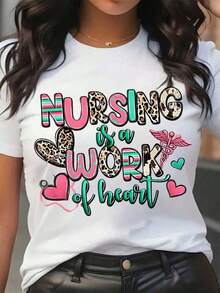 La enfermería es un trabajo de corazón. Camiseta con estampado de leopardo para enfermeras, profesionales médicos y trabajadores sanitarios, de tela de algodón de baja elasticidad, es el mejor regalo para amigas (tallas S-4XL). Camiseta unisex de manga corta y cuello redondo de algodón 100% estilo vintage urbano. - Blanco - Ver 7