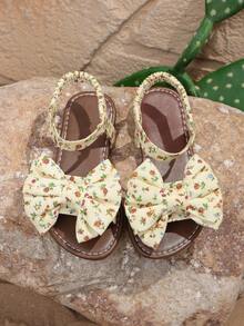 1 Pasang Sandal Datar Anak Perempuan/Pria Lembut dan Nyaman dengan Motif Bunga dan Pita, Desain Slip-On Elastis, Sepatu Pantai Gaya Pedesaan yang Lucu, Cocok untuk Sehari-hari, Sekolah, Pantai, Musim Semi/Panas - Aprikot - View 2
