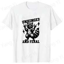 Camiseta de Moda con Estampado de Mapache y Gesto Rockero, Manga Corta, para Hombre y Mujer, Diseño Creativo y Personalizado - Blanco - Ver 1