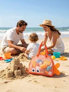 Bolsa de playa de malla con forma de pez lindo, organizador de juguetes de gran capacidad, transpirable & de secado rápido para niños, perfecto para playa, piscina & viajes - Ver 1