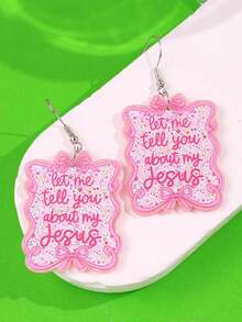 1 Pair Stylish & Unique "Let Me Tell You About My Jesus" Acrylic Pendant Earrings, Fashionable Accessory For Daily Wear & Party - Multicolor - View 4