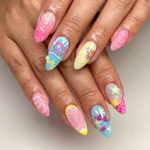 30pcs/Set Almond-Shaped 3D Starfish & Lemon Nail Art Stickers, Suitable For Beach, Office, Party, Date And Daily Wear For Fashionable Girls Nails - Multicolor - View 8