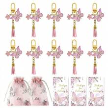 36pcs/12sets Butterfly Shaped Keychain Wedding Party Favor Gift Set, Includes Organza Bags, Thank You Cards, Metal Rings, Tassel Keyrings, Suitable For Wedding, Birthday, Event Decoration And More - Pink Butterfly Tassel Keychain - View 3