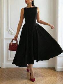 Elegante vestido maxi romántico francés con espalda descubierta, cintura ceñida y diseño calado, elegante y sexy, adecuado para Navidad, fiestas de vacaciones, citas de verano - Negro - Ver 11