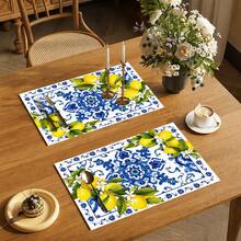 1pc Lemon Striped Linen Placemat, Breakfast Mat, Coffee Coaster, Bowl Pad, Kitchen Accessory, Easy To Clean Dining Mat, Suitable For Home, Restaurant, Dining Decor, Holiday Gift, Gift For Friends, Multi-Piece Set - Multicolor - View 2