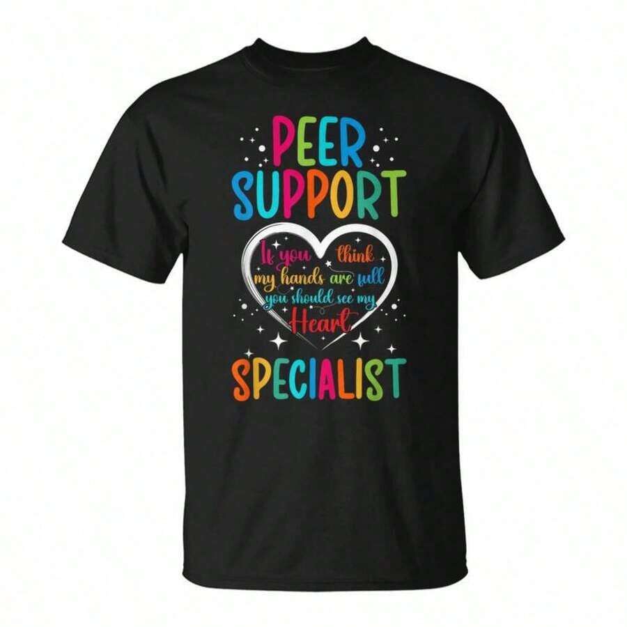 Peer Support Specialist - Peer Recovery Support T-Shirt (Heart) Unisex - Black - View 1