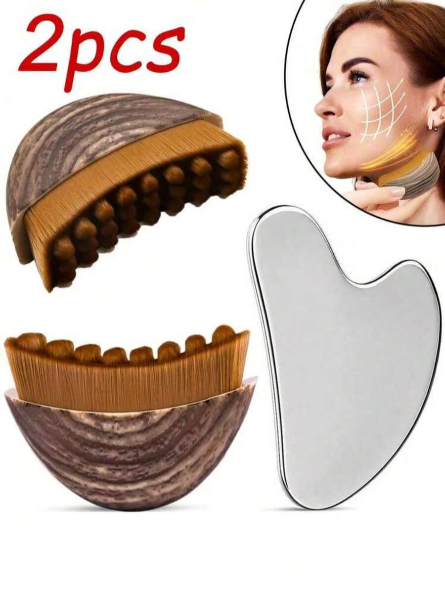 Bộ massage mặt 3 món/2 món - Bàn chải massage đường viền bạch huyết mặt, dụng cụ Gua Sha hình trái tim bằng thép không gỉ, bàn chải chà mặt khô, dụng cụ massage dẫn lưu bạch huyết vùng mặt, cằm và hàm, dụng cụ Gua Sha bằng thép không gỉ, dụng cụ massage mặt Gua Sha, dụng cụ cạo da mặt. - Nhiều màu - Xem 1