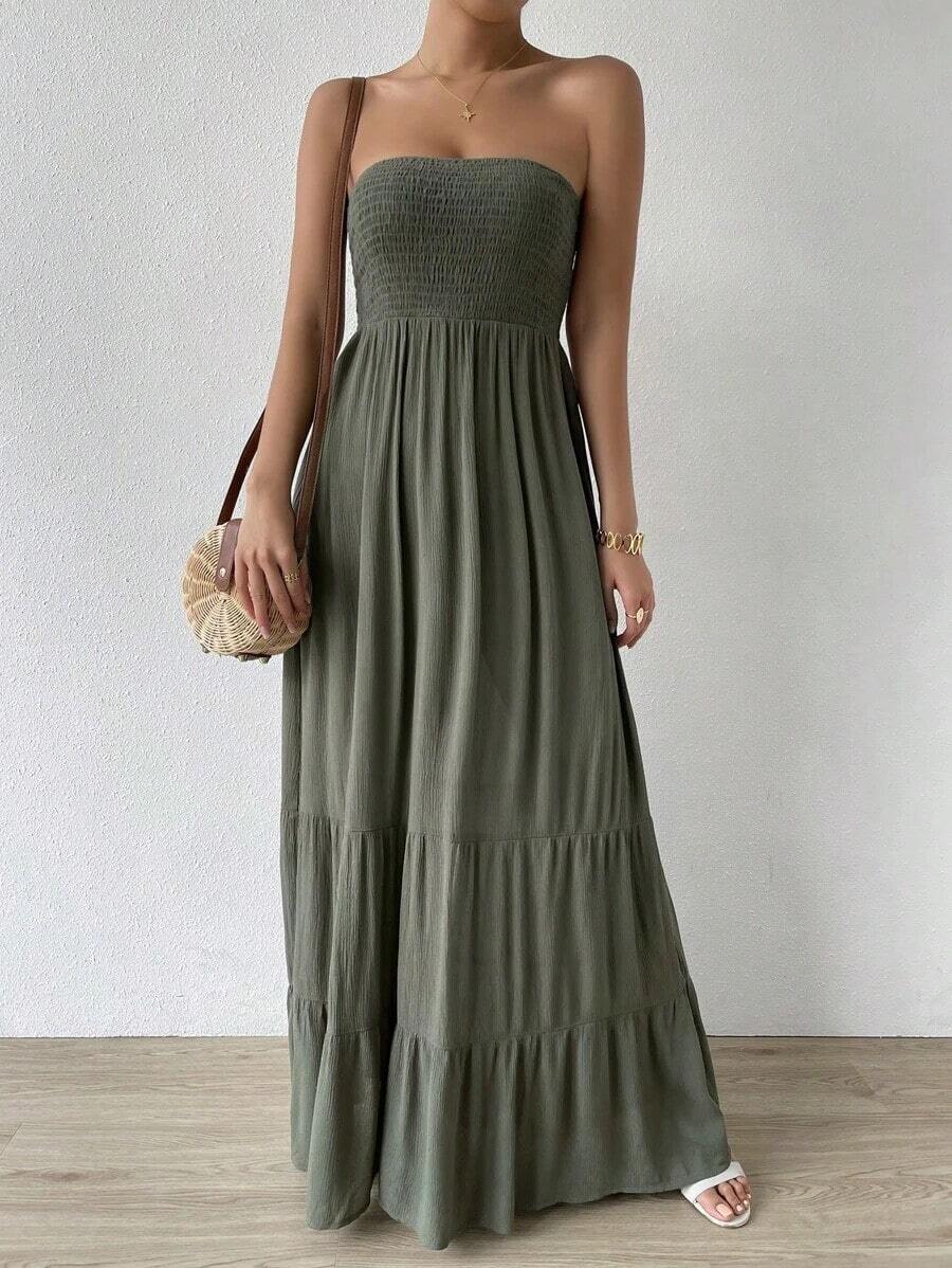 Casual - Casual moderno Casual-Mujer sin tirantes - Verde militar - Ver 1