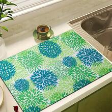 1pc Fresh Blue & Green Chrysanthemum Pattern Absorbent Dish Drying Mat, Espresso Machine Countertop Absorbent Mat, Sink Drain Mat, Soft Faucet Absorbent Mat, Sink Cup Mat, Home & Kitchen, Bathroom Accessories - Multicolor - View 10