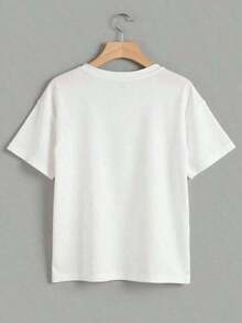 Camiseta playera T-shirt mujer cuello redondo manga corta estampado grafico A LITTLE BIT DRAMATIC fresas color diseño moderno cuello redondo manga corta primavera verano uso diario, - Ideal para el Verano - Blanco - Ver 2