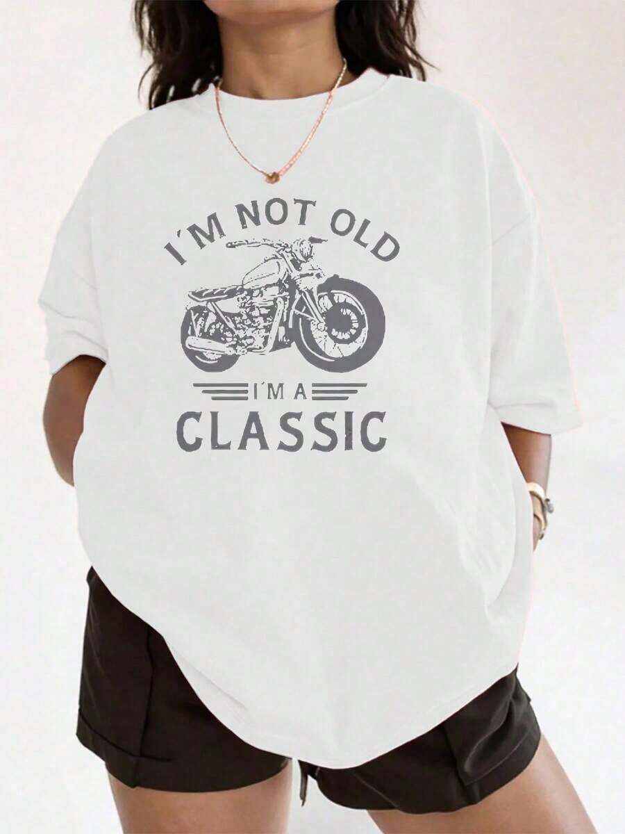 100% Cotton. Classic Motorcycle With An Inspiring Message Celebrating The Confidence, Inner Strength, And Free Spirit Of The Wearer. Women's 100% Cotton T-Shirts For Lasting Comfort And Authentic Style To Express Unique Personality. Women's Simple Solid Color T-Shirt, Loose And Slim Fit Casual Short Sleeve - 白色的 - 查看 1