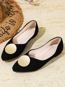 Zapatos de ballet cómodos con punta puntiaguda y sin cordones para mujeres de talla grande, para primavera/verano - Negro - Ver 7