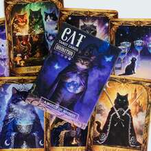 50 piezas Cartas de Tarot de Adivinación de Gato Mágico - Tablero de Juego de Adivinación, Accesorio Interactivo Divertido para Formación de Equipos, Reuniones, Fiestas Familiares - Multicolor - Ver 1
