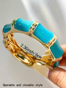1 pieza Brazalete personalizado de mujer de la serie azul, con diseño asimétrico redondo y asimétrico transparente holográfico, adecuado para uso diario, bodas y fiestas - Multicolor A - Ver 14