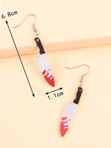 European And American Creative Design Halloween Funny Mirror Blood-Colored Knife Saw Acrylic Fashion Personalized Women's Earrings - Black - View 6