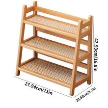 3-Tier Wood Color Trapezoidal Storage Rack, Stable Sturdy Minimalist Desktop Organizer For Home Cosmetics Cup Snack Storage - 1PC - View 4