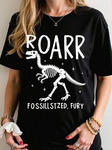 1 Pieza Camiseta 180g 100% Algodón Unisex Holgada. 1 Pieza Camiseta 180g 100% Algodón Unisex Holgada. Camiseta negra con diseño de dinosaurio para mujer con estilo moderno casual versátil ideal para jóvenes y adultos talla S M L XL moda femenina Cómoda y versátil para escuela, trabajo, salidas y eventos casuales Cómoda y versátil para escuela, trabajo, salidas y eventos casuales - Negro - Ver 1