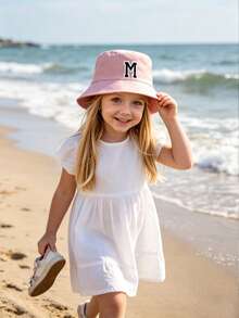 1pc Girls Letter Pattern Bucket Hat, Practical Children's Gift, Suitable For 3-16 Years Old Girls, Spring/Summer Outdoor Activities, Hiking, Fishing, School Use - Pink - View 4