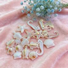 35/60 Pcs Ocean Style Beads, Shell Beads Conch Seahorse Pentagram Shapes. DIY Spacer Beads For Jewelry, Bracelets, Hair Decor, Phone Case & Crafts - White - View 4