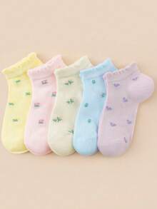 5 Pairs Women's Sweet Floral Pattern Breathable Ankle Socks, Comfortable Daily Wear - Multicolor - View 5