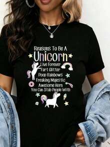 "Under The Radar" T-Shirt With Unicorn Design And Funny Slogan For Women, Girls And Boys, Perfect For Casual Wear, Birthday Parties Or Holiday Gifts - Vintage Urban Style, Unisex, Cotton, Short Sleeve, Round Neck. - 黑色 - 查看 7